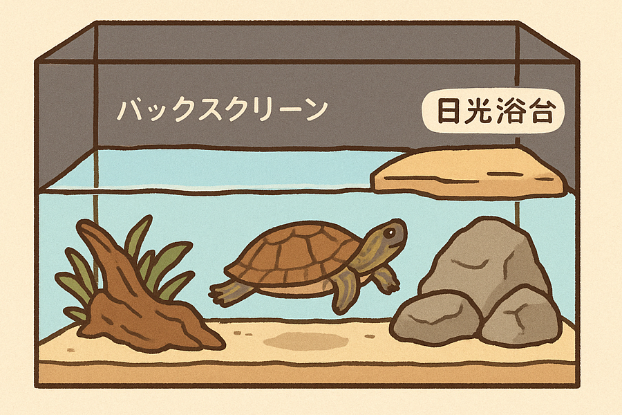 水棲カメ（水槽飼育）のレイアウト工夫